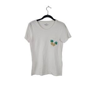 J Crew Collection Tee XS Womens White Pineapple Tee Short Sleeve Crew Neck Casua